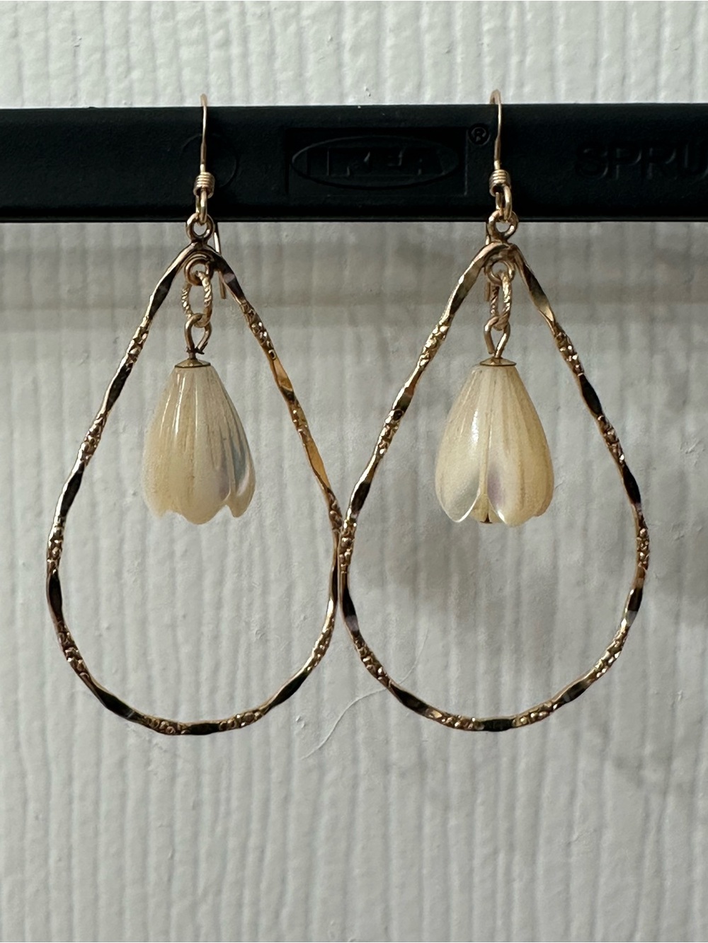 14k Gold-Filled Earrings Textured Teardrops Pikake Charms Handmade New Hawaii